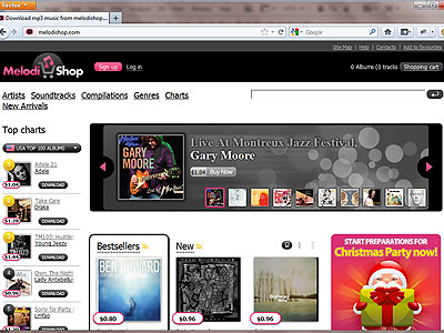 Screenshot of MelodiShop.com home page