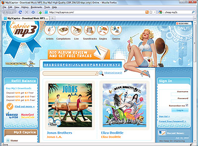 Screenshot of the MP3Caprice.com home page